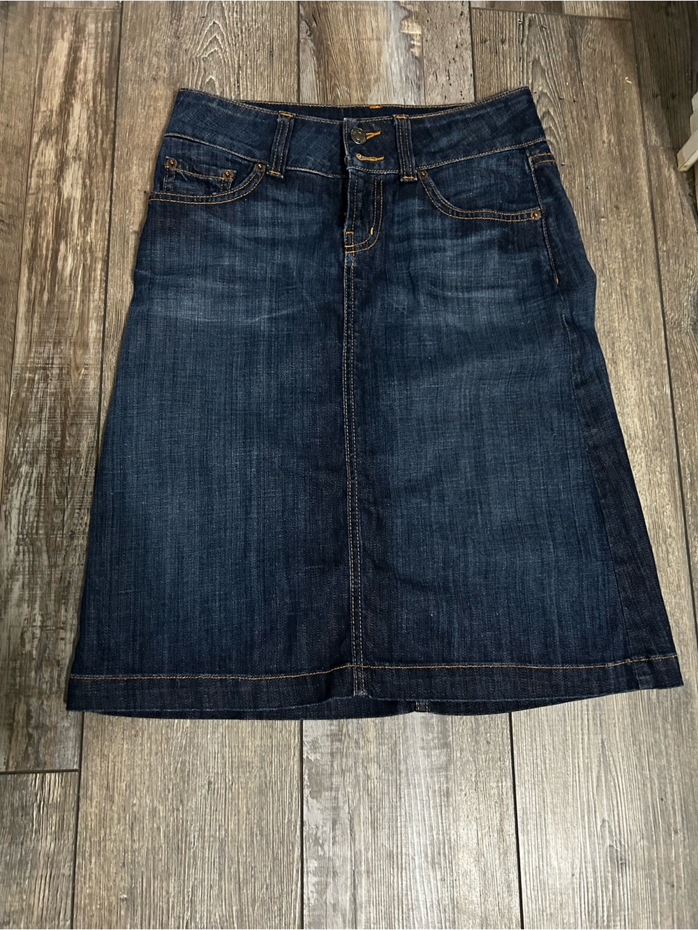 Vintage Red Engine Dark Wash Jean Denim A-Line Skirt